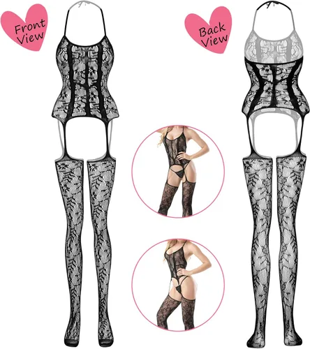 Vista 2 de Women's Fishnet Lingerie Lace Stockings Bodysuits Mesh Babydoll for Women