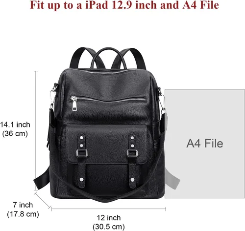Vista 5 de Over Earth Mochila de cuero para mujer, bolso bandolera de moda para mujer, Negro