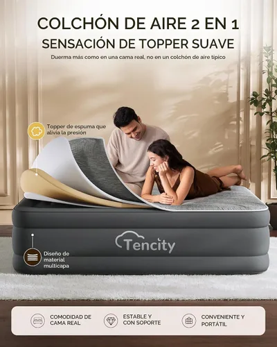 Vista 3 de Cama de aire de inflado rápido, cama inflable silenciosa y cómoda para invitados del hogar, campamento, viajes, colchón de aire de lujo de 20 Gris