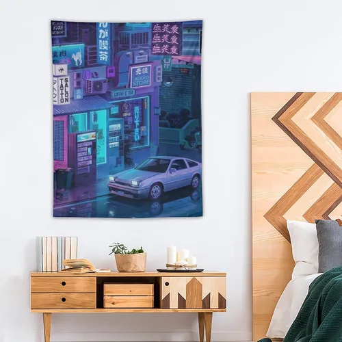 Vista 4 de josnmre Jdm Car Ae86 Tokyo Street Neno - Tapiz de pared para dormitorio, arte estético, decoración del hogar, dormitorio, aula, sala de estar, 30 x