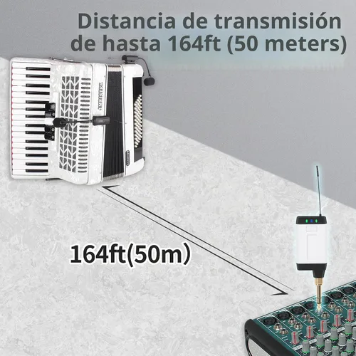 Vista 5 de Micrófono inalámbrico de acordeón con 2 transmisores Q2/AT-5A Pastilla de acordeón de piano con micrófono de cuello de cisne receptor inalámbrico