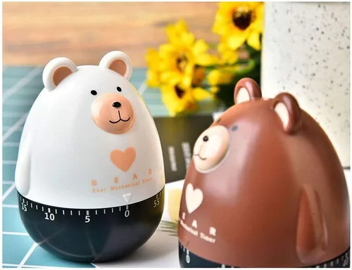 Vista 6 de Encantador oso de dibujos animados temporizadores mecánicos 60 Minutos Maquinaria Cocina Gadget Temporizador de cocina Reloj de alarma fuerte Marrón