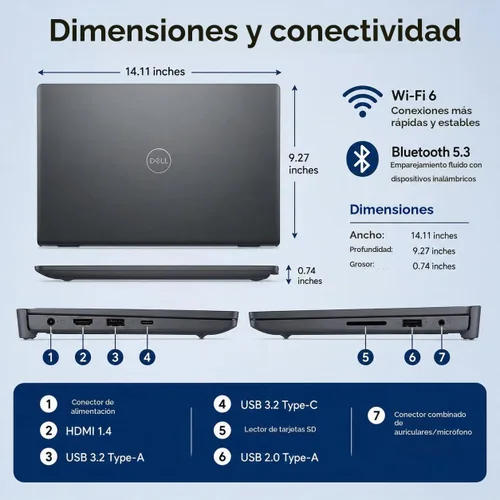 Vista 8 de Dell Portátil con pantalla táctil 15, Intel i5-1334U, 16GB DDR5 RAM, SSD