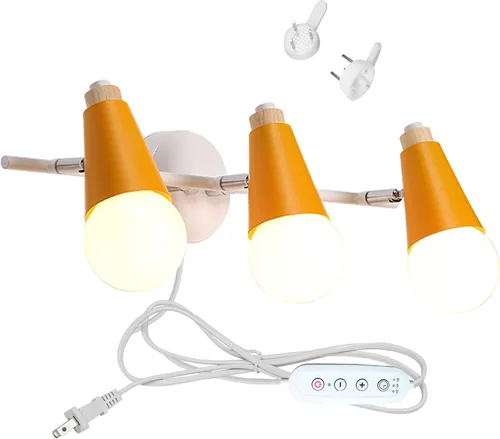 Vista 14 de Lámpara de pared ajustable de 3 cabezales sin taladrar, con interruptor de temporizador regulable, con certificación UL, de 5 pies, compatible