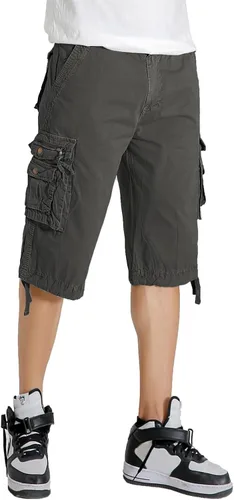 Vista 4 de Pantalones cortos de carga para hombre, con múltiples bolsillos, de sarga de algodón, de ajuste relajado, camuflaje para exteriores