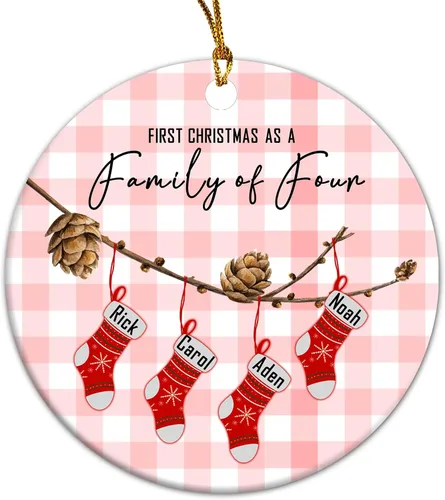 Vista 9 de Adorno de círculo de Navidad personalizado para la familia, adorno personalizado con nombre de familia para Navidad, adorno personalizado