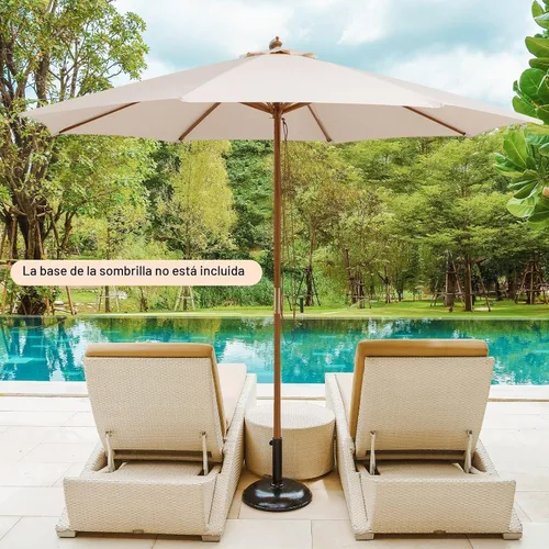 Vista 9 de HAPPYGRILL Sombrilla de madera para patio de 10 pies con polea de cuerda y Beige