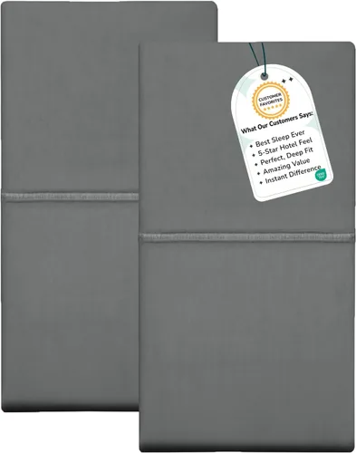 Vista 22 de Feather & Stitch - Juego de 2 fundas de almohada estándar de 100 % algodón, 500 hilos, fundas de almohada suaves con cierre tipo sobre, suaves