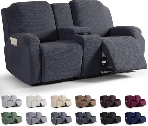 Vista 10 de KinCam Fundas para Sillón Reclinable de Dos Plazas con Funda para Consola Central, Fundas para Sofá Reclinable de 2 Asientos, Funda para Sofá