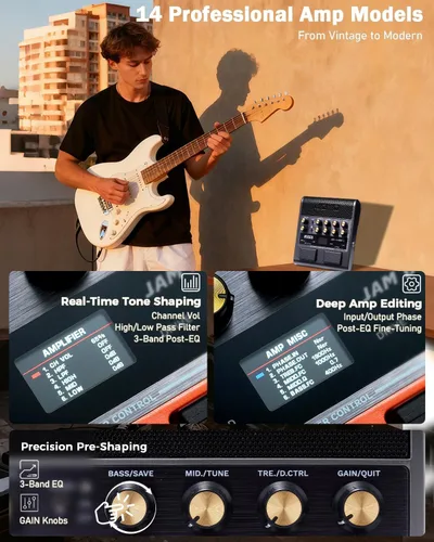 Vista 4 de JOYO Amplificador de Guitarra Eléctrica Portátil de 10W, Amplificador Combo de Pedal Multiefectos con Interruptor de Pie, 14 Modelos