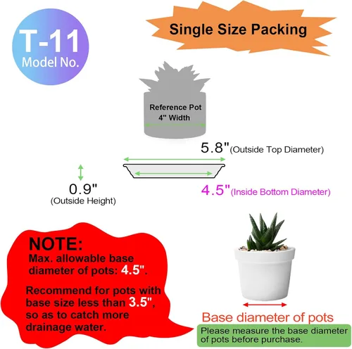 Vista 2 de 6 platillos de plástico para plantas de 5 pulgadas, tamaño individual, grueso y fuerte de 6, 8, 10, 12 pulgadas, bandeja de recogedor de agua