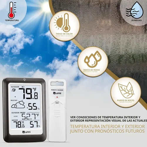 Vista 4 de Termómetro inalámbrico para interiores y exteriores, estación meteorológica inalámbrica, monitor de humedad y temperatura, funciona