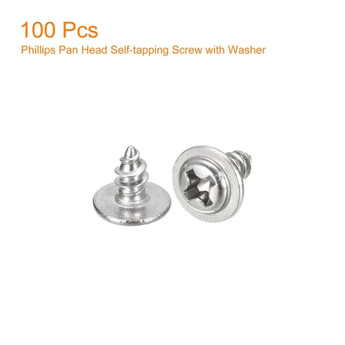 Vista 3 de uxcell ST3x6mm Phillips Pan Head Tornillo Autorroscante con Arandela, 100 piezas - Tornillo de madera de acero inoxidable 304 rosca completa (plata)