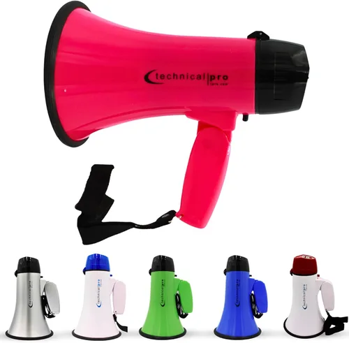 Vista 13 de Technical Pro Megáfono de megáfono portátil ligero de 20 vatios con correa, sirena y control de volumen, bueno para entrenadores, fútbol, fútbol