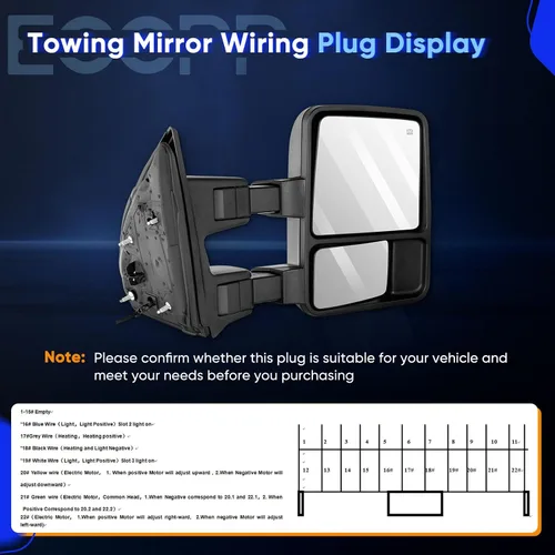 Vista 6 de ECCPP Espejos de remolque de repuesto para Ford F250 para F350 para F450 para F550 para F550 Power Heated Signal Pair Mirrors 2008 2009 2010 2011