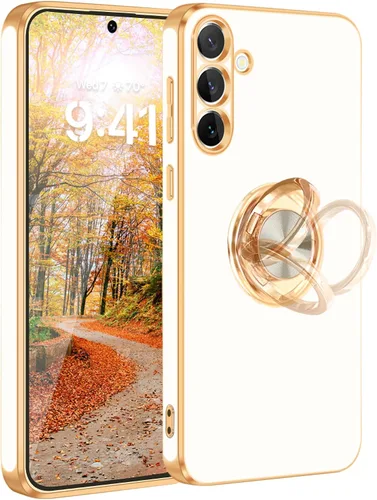 Vista 46 de Fingic Compatible con Samsung Galaxy S22 Funda con Soporte de Anillo, [Soporte de Anillo Giratorio 360° Magnético con Kickstand][Borde Dorado