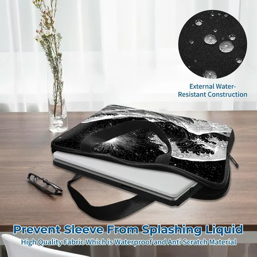 Vista 6 de Funda para laptop con asa de 10 pulgadas, impermeable, diseño de onda, compatible con MacBook Air, Pro, HP, Dell, Lenovo, ASUS