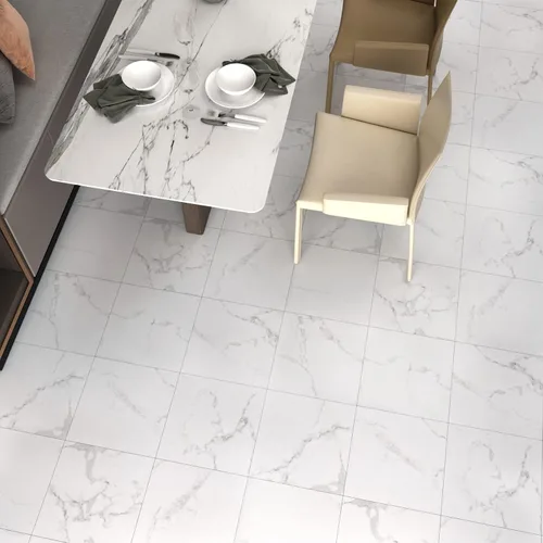Vista 4 de WESTICK Azulejos de suelo de mármol blanco para despegar y pegar, azulejos de vinilo autoadhesivos para cocina, dormitorio, sótano, escaleras