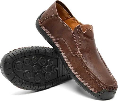 Vista 2 de ENLEN&BENNA Mocasines para hombre, informales, de cuero, ligeros, cómodos, para conducir, caminar