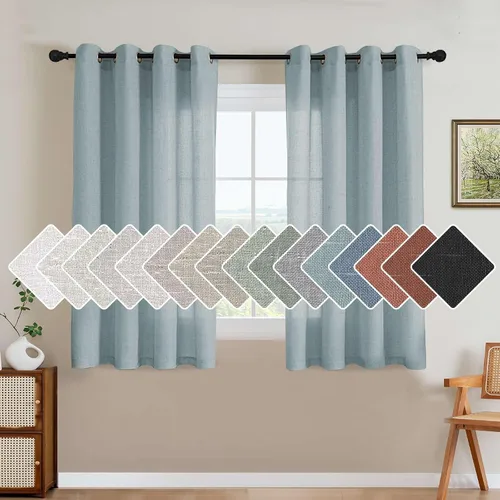 Vista 46 de H.VERSAILTEX Elegant - Cortinas texturizadas de lino natural mezclado con eficiencia energética, filtrado de luz, con ojales de níquel