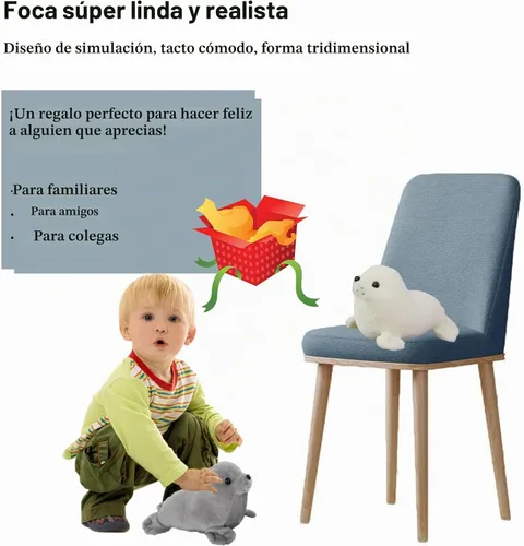 Vista 2 de zhidiloveyou - Muñeca Kawaii de peluche con diseño de sello, color gris, 9 pulgadas