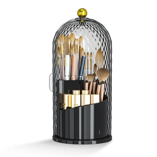 Vista 9 de Organizador de brochas de maquillaje con tapa, soporte giratorio de 360 grados para brochas de maquillaje con tapa, almacenamiento de brochas de Dia