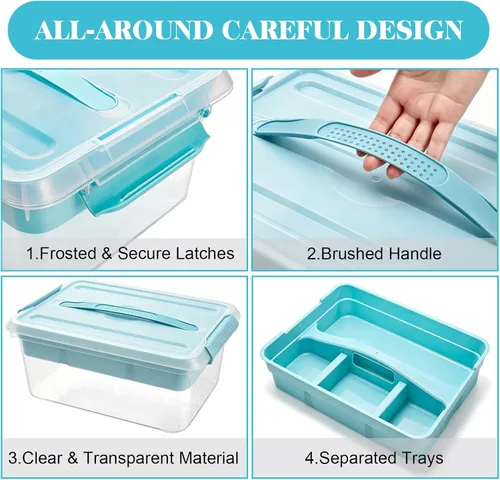 Vista 4 de Yesland Caja apilable y de transporte con bandeja extraíble, 16 x 11 x 6.5 pulgadas, organizador de plástico para suministros de arte, contenedores