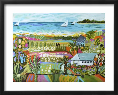 Vista 2 de ART.COM Karen Fields - Lienzo enmarcado para pared, diseño de fantasía náutica, decoración escénica, 16 x 12 pulgadas, marco negro con paspartú