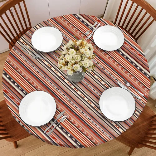 Vista 10 de Mantel redondo de tela ajustable de 42 pulgadas con bordes elásticos, impermeable, a prueba de aceite, lavable, para mesa de patio