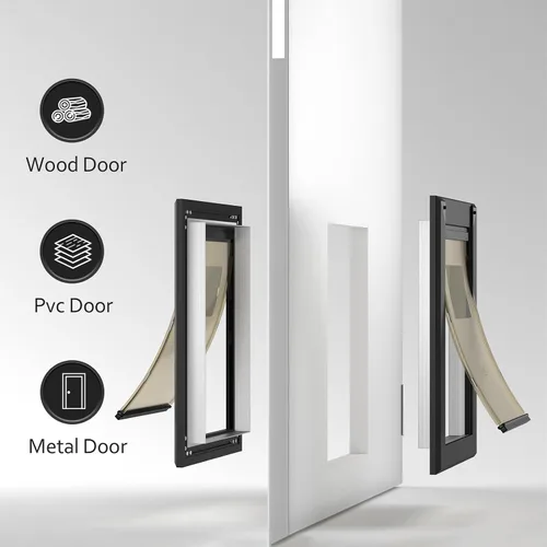 Vista 2 de [Classicmacher] Puerta para Perro de Servicio Pesado con Panel de Bloqueo Deslizante Doble, Puerta Grande de Aluminio para Perro para Puerta