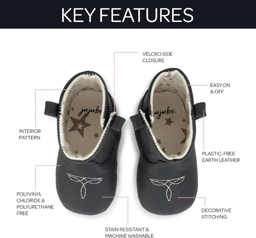 Vista 4 de JuJuBe Eco Steps Baby Booties, Western Cowgirl or Cowboy Boots for Babies & Infants, Baby Boy or Baby Girl Shoe, Machine Washable Vegan Leather Baby