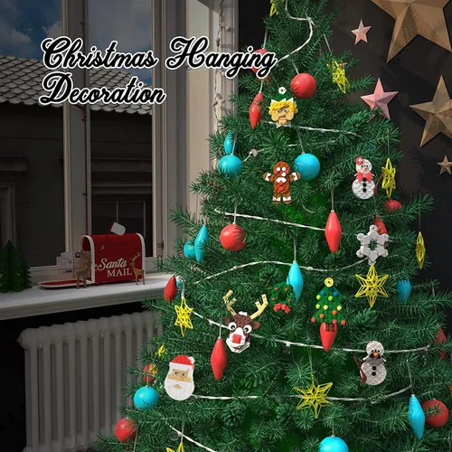 Vista 5 de Tenhorses Juego de adornos para árbol de Navidad 11 en 1, corona, Papá Noel, muñeco de nieve, cascanueces, oso polar, pan de jengibre, reno, copo