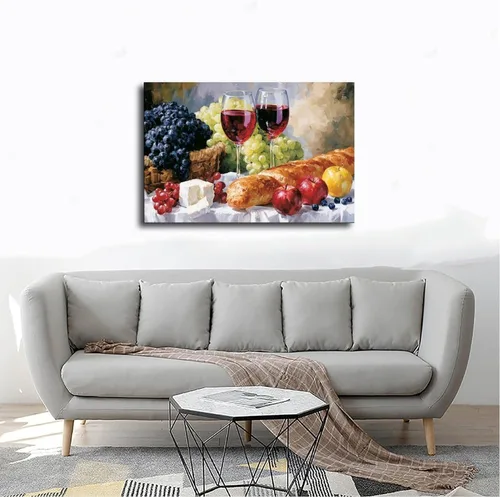 Vista 4 de JDBeehpy Wine Glasses Grapes Bread Cheese Wall Prints Unframed 12x18inch Wine Feast-Unframed