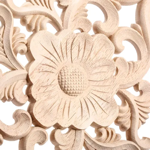 Vista 6 de MUXSAM - Apliques tallados en madera, 1 pieza decorativa de madera, calcomanías de centro de muebles sin pintar para armario, tocador, cama, puerta