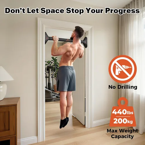 Vista 2 de Sportneer Pull Up Bar Doorway Chin Up Bar No Screws Door Frame Chin Up Push Up Sit Up Bar Adjustable 75-94cm (29.5''-37'') Up to 200kg Capacity