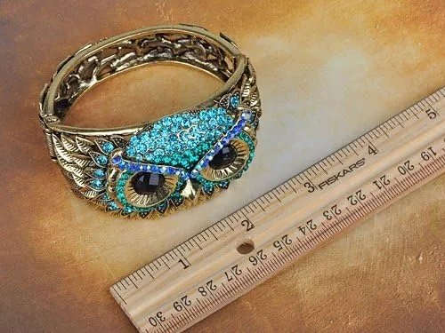 Vista 6 de Alilang Pulsera de cara de búho con diamantes de imitación de cristal de pájaro antiguo