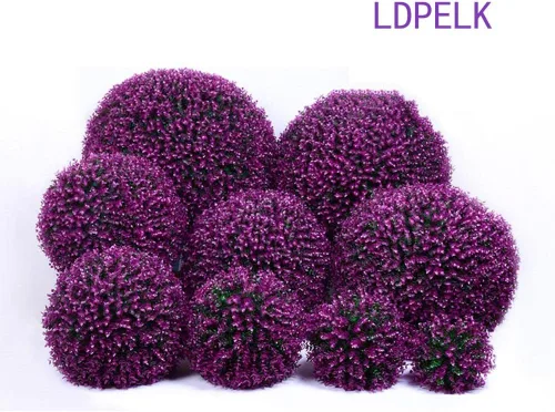 Vista 2 de LXUXZ - Planta artificial, bola de topiario, decoración de follaje de boj sintético, decoración de primavera y verano (morado, 15.7 pulgadas)