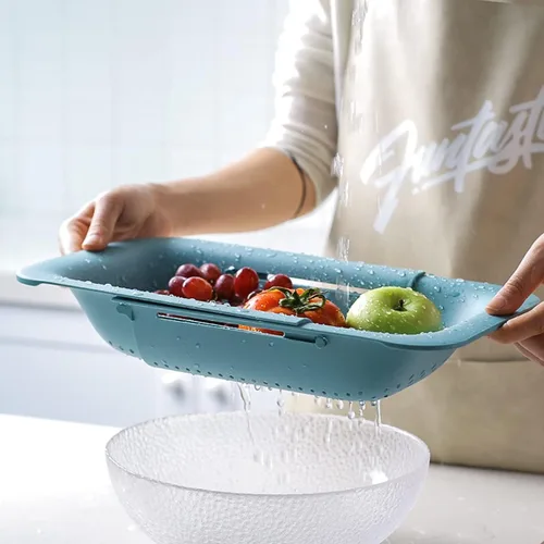 Vista 2 de Coladores y coladores plegables para fregadero y coladores de rejilla sobre el fregadero Colador plegable Colador extendible de plástico para frutas