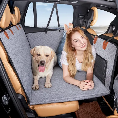 Vista 10 de Extensor de asiento trasero, funda de asiento de perro para asiento trasero, funda de asiento de coche de fondo duro para perros, hamaca para perro