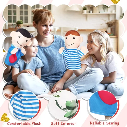 Vista 3 de 6 marionetas de mano de estilo familiar, títeres de felpa suave, para miembros de la familia, lindos juguetes de mano para profesores, padres