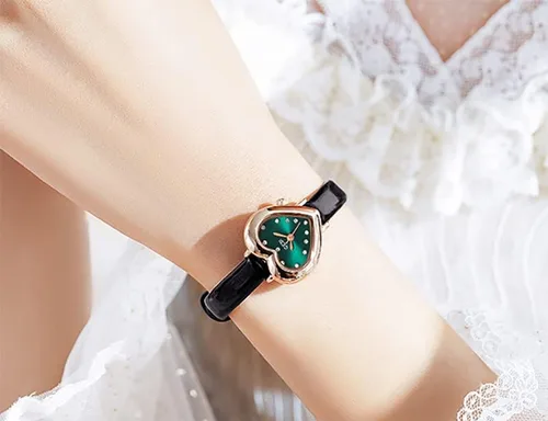 Vista 2 de MASTOP Reloj de lujo para mujer, con forma de corazón, correa de piel, cuarzo, impermeable, elegante, informal, para mujer