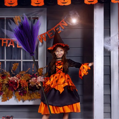 Vista 6 de Elcoho 2 piezas retráctiles de plástico para Halloween escoba de bruja accesorios de red de hilo para decoración de disfraces de Halloween