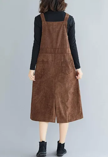 Vista 3 de Flygo Falda de pana para mujer, casual, de longitud media, con botones, con vuelo