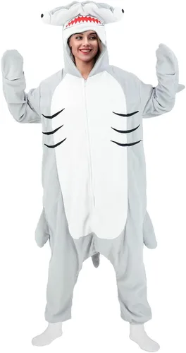 Vista 2 de LZBXBXDA Pijama de tiburón de martillo para adultos, disfraz de animal para Halloween, ropa para el hogar, para hombres y mujeres