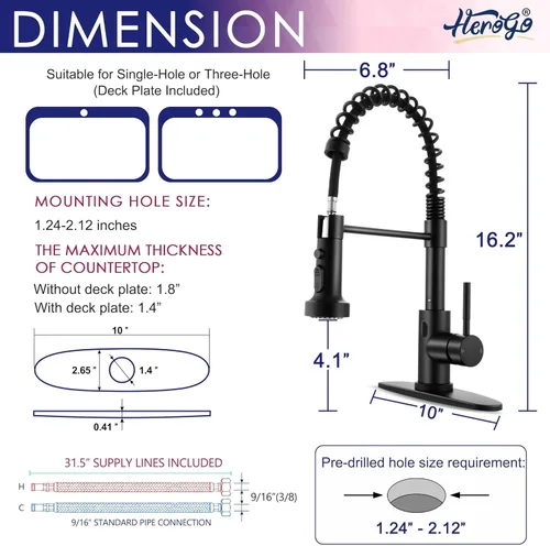 Vista 2 de Herogo Grifos de cocina sin contacto con dispensador de jabón, grifos de fregadero de acero inoxidable comercial activados por sensor de movimiento