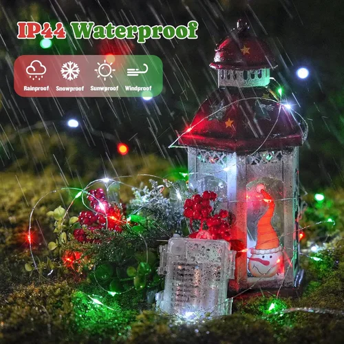 Vista 3 de JMEXSUSS Paquete de 2 luces de hadas de Navidad que funcionan con pilas con control remoto, total 200 LED 66 pies luces de cadena parpadeantes