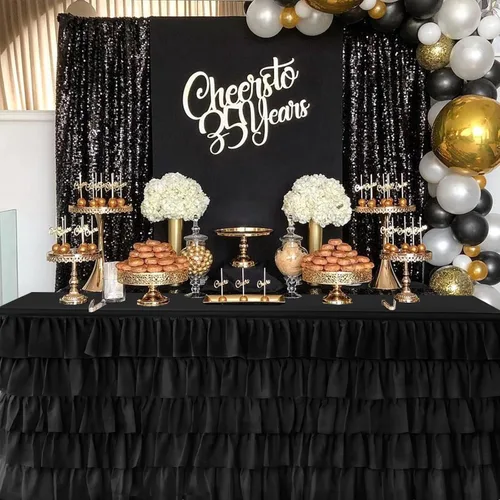 Vista 2 de Falda de Mesa de Tul Negro de 6 pies Falda de Mesa Tutú Para Mesa Rectangular Decoraciones de Fiesta de Cumpleaños Baby Shower Fiestas de Niñas