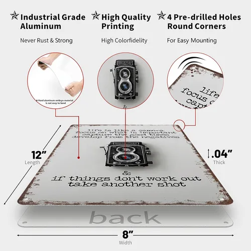 Vista 2 de Placa de metal vintage con texto en inglés "Life is like a camara", divertidos carteles de hojalata para hombre, cueva, sótano, pub, granja