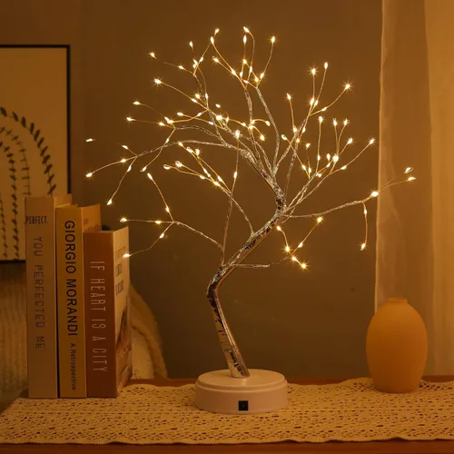 Vista 4 de Meonua Luces de árbol bonsái para decoración de Pascua, lámpara de árbol de luciérnaga de 20 pulgadas con 108 luces LED, alimentadas por