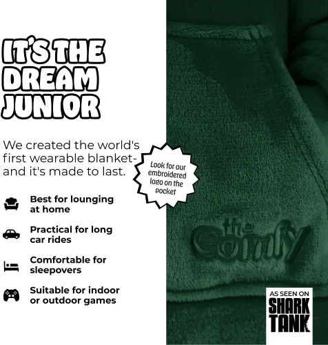 Vista 2 de THE COMFY Dream Jr para niños Manta portátil de forro polar de microfibra ligera con capucha y bolsillo Visto en Shark Tank